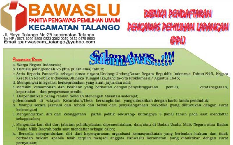 Panwascam Talango Buka Pendaftaran PPL