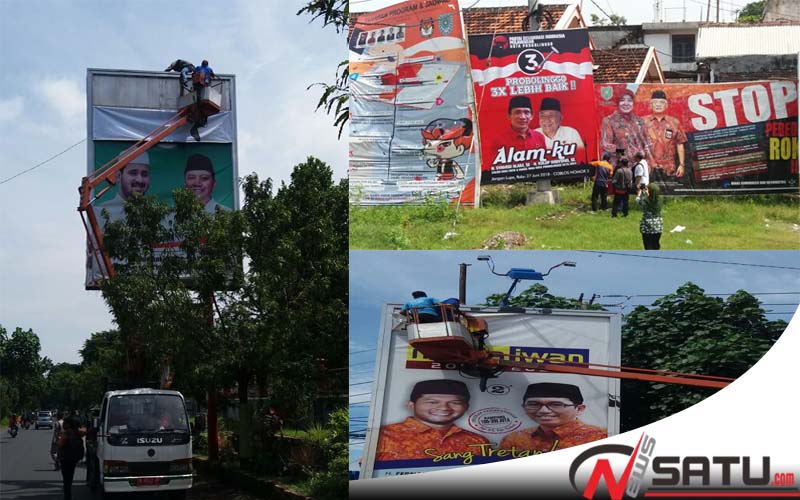 Melangggar Aturan, Bawaslu Kota Probolinggo Kembali Turunkan APK Paslon