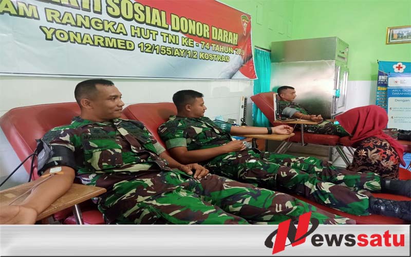 Donor Darah Warnai Peringatan HUT TNI Ke 74 Di Yonarmed 12 Divif 2 Kostrad