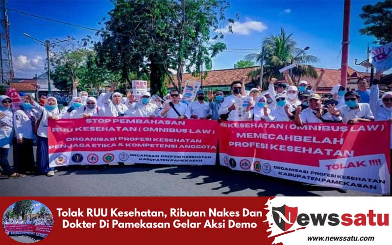 Tolak RUU Kesehatan, Ribuan Nakes Dan Dokter Di Pamekasan Gelar Aksi Demo