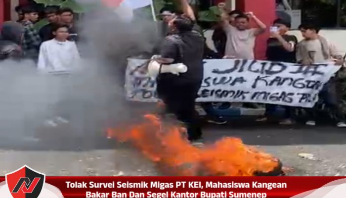 Tolak Survei Seismik Migas PT KEI, Mahasiswa Kangean Bakar Ban Dan Segel Kantor Bupati Sumenep