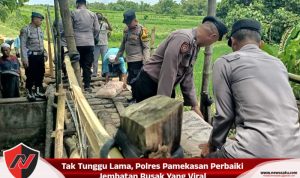 Tak Tunggu Lama, Polres Pamekasan Perbaiki Jembatan Rusak Yang Viral