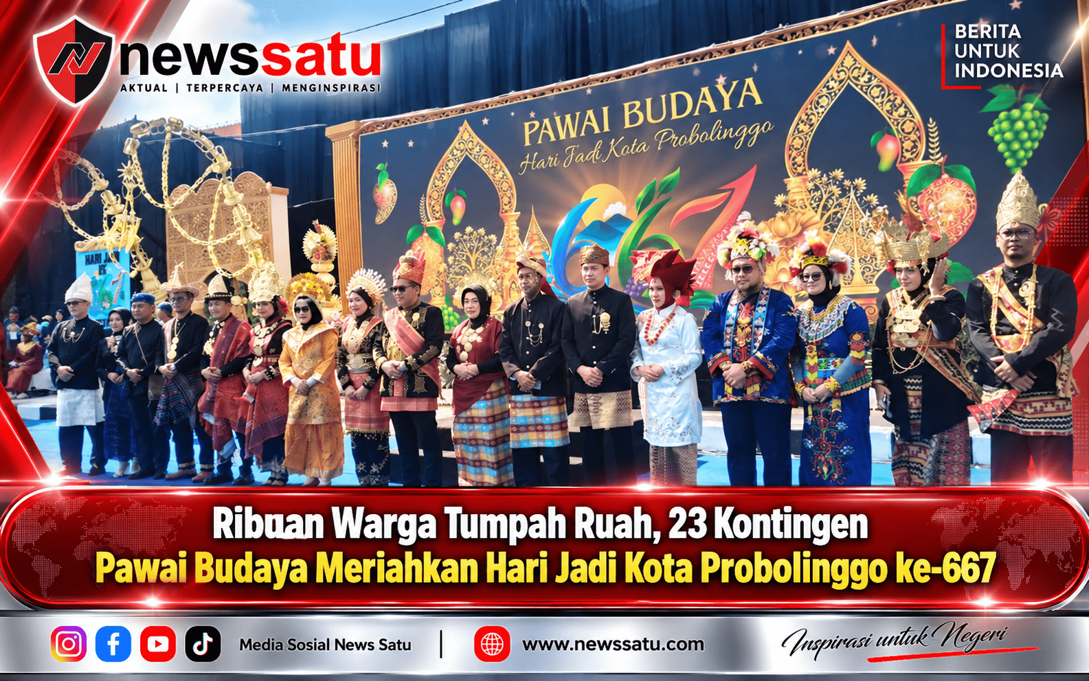 Ribuan Warga Tumpah Ruah, 23 Kontingen Pawai Budaya Meriahkan Hari Jadi Kota Probolinggo ke-667