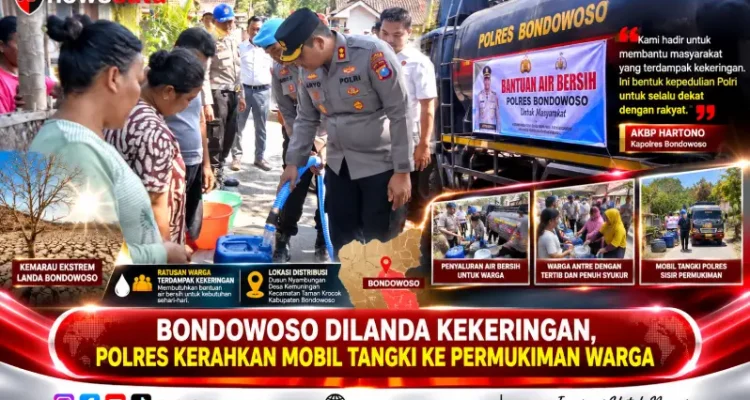 Bondowoso Dilanda Kekeringan, Polres Kerahkan Mobil Tangki Ke Permukiman Warga