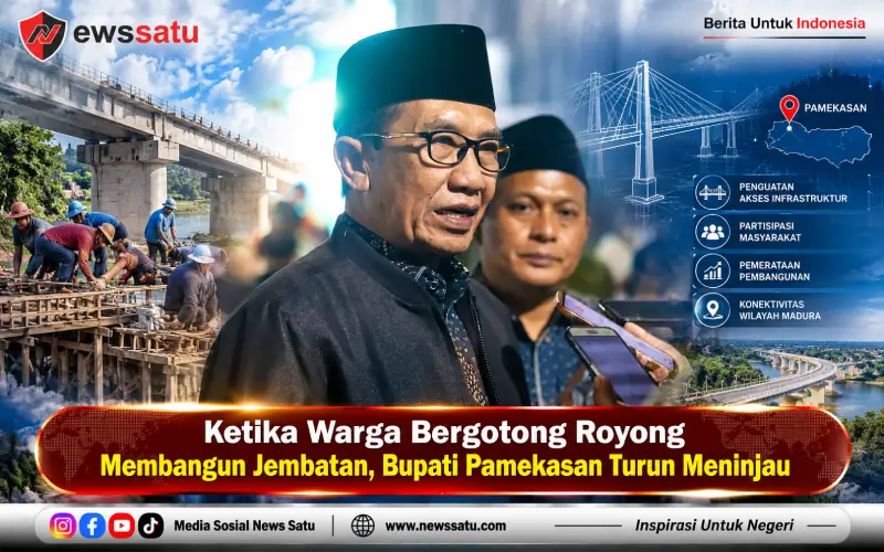 Ketika Warga Bergotong Royong Membangun Jembatan, Bupati Pamekasan Turun Meninjau